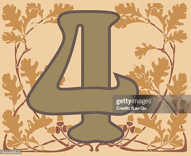 number 4 with floral pattern - numerology stock illustrations