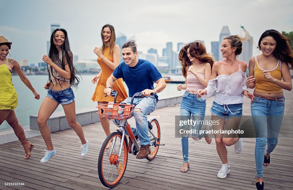 Competive Friends Happy Friends Are Competing And Make Fun Together High-Res Stock Photo ...