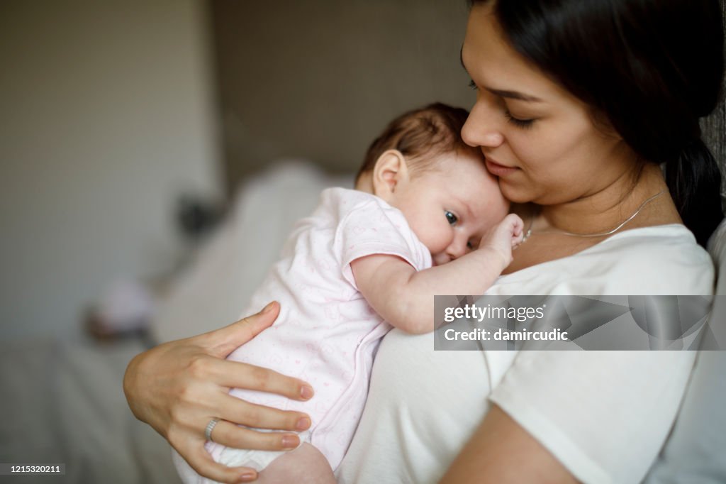 Mother and baby at home