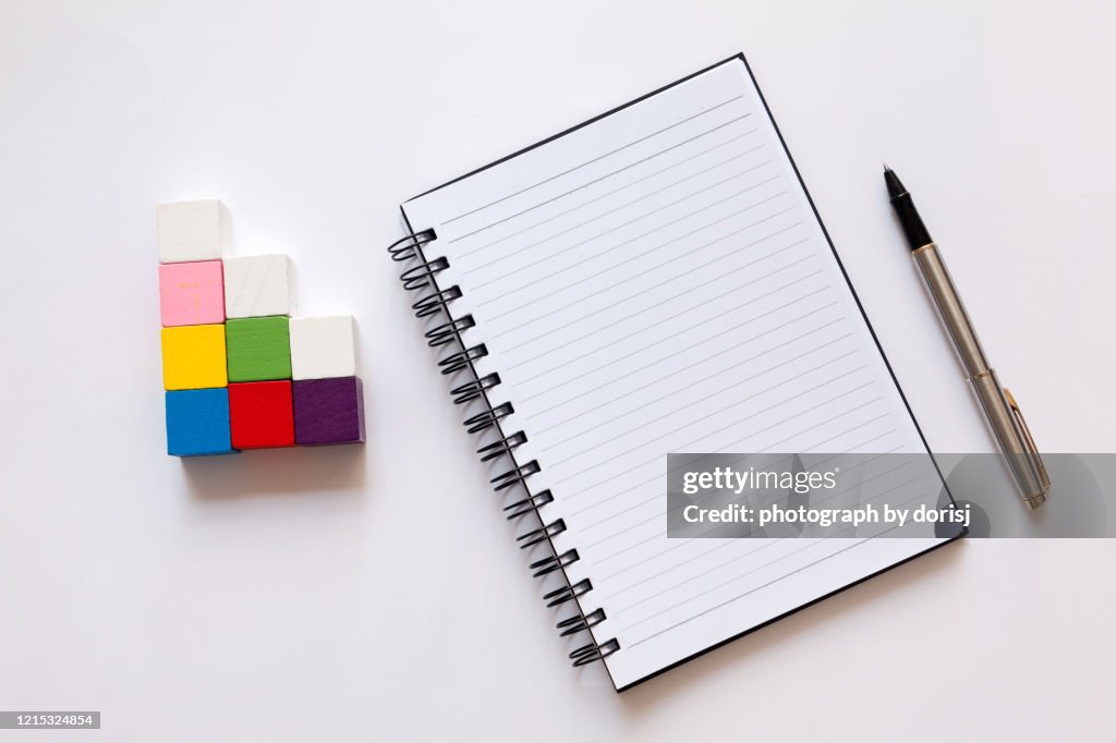 Notebook Blocks Wooden Block And Blank Notebook High-Res Stock Photo - Getty Images