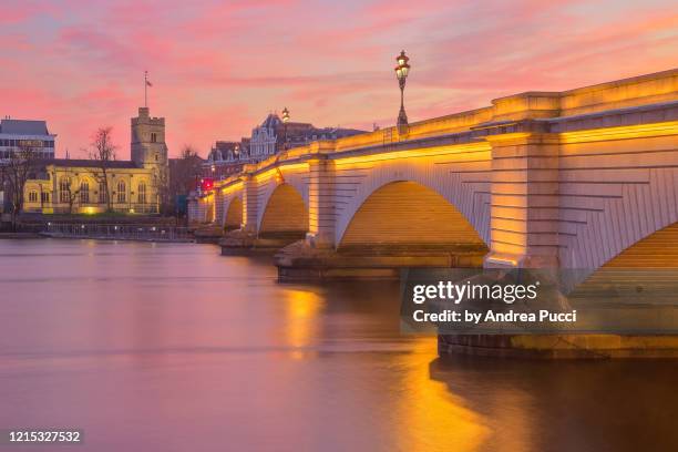 st mary's church and putney bridge, london, united kingdom - putney london stock pictures, royalty-free photos & images
