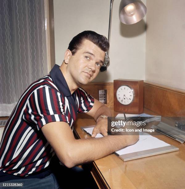 American country music singer and member of the Country Music and Rockabilly Halls of Fame, Conway Twitty in Memphis, TN, circa 1958.