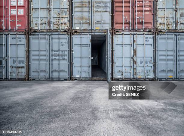 cargo containers, parking lot - open shipping container stock pictures, royalty-free photos & images