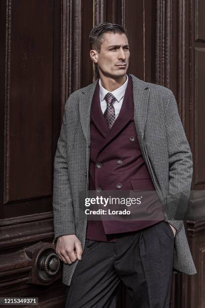 portrait of a vintage gangster man in an old city - black tie event stock pictures, royalty-free photos & images