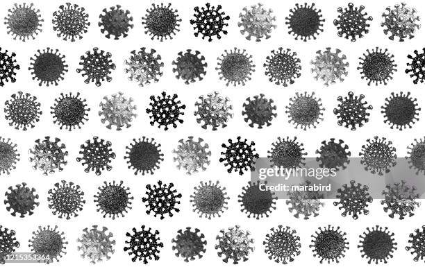 stockillustraties, clipart, cartoons en iconen met coronavirus cellen zwart-wit naadloos patroon - virus