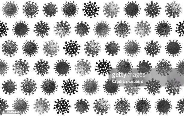 coronavirus cells black and white seamless pattern - viral stock illustrations