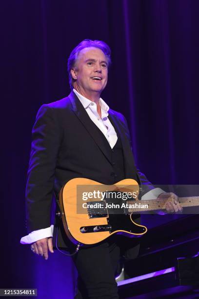 Singer, actor and producer Shaun Cassidy is shown performing on stage during a live concert appearance on August 5, 2019.