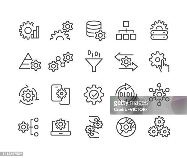 data processing icons - classic line series - support stock illustrations