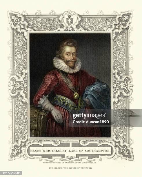 henry wriothesley, 3rd earl of southampton, elizabethan nobleman, 17th century - elizabethan ruff stock illustrations