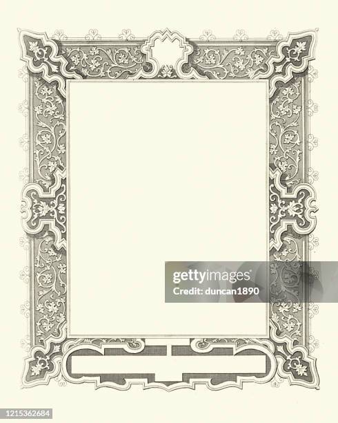 ornate border, woodcut engraving picture frame, victorian - victorian frame stock illustrations