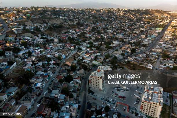 Aerial view of Buenavista neighbourhood in Tijuana, Baja California State, Mexico, taken on May 22 during the COVID-19 coronavirus pandemic. -...