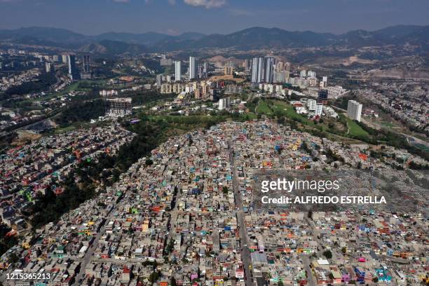 Aerial view of the municipality of Huixquilucan, metropolitan Mexico City, State of Mexico, taken on May 23 during the COVID-19 coronavirus pandemic....