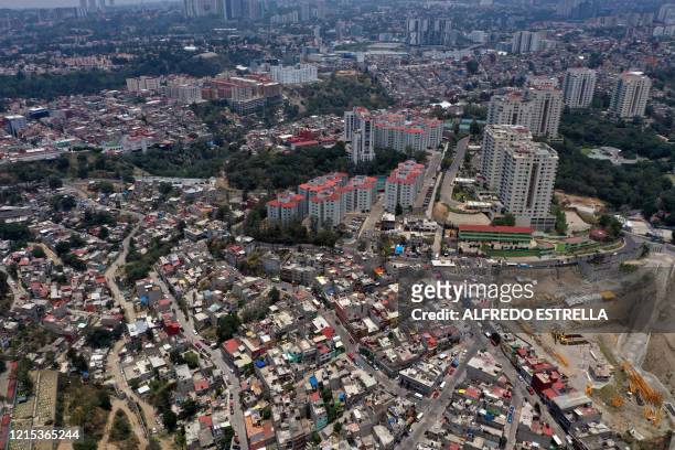 Aerial view of the municipality of Huixquilucan, metropolitan Mexico City, State of Mexico, taken on May 22 during the COVID-19 coronavirus pandemic....