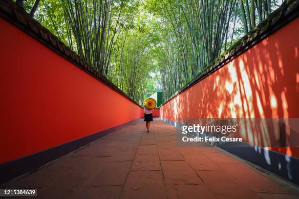 the red wall passage of wuhou temple at chengdu, sichuan province, china - chengdu stock pictures, royalty-free photos & images