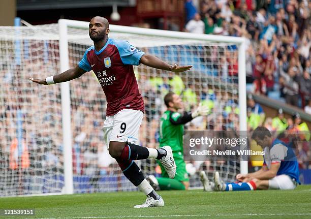 Darren Bent of Aston Villa celebrates his goal for Aston Villa during the Barclays Premier League match between Aston Villa and Blackburn Rovers at...