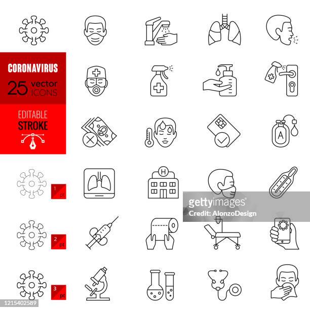 coronavirus editable stroke line icons - fever stock illustrations