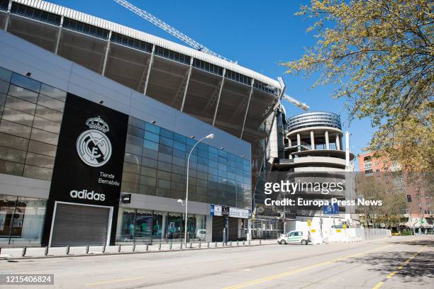 Facade of the Santiago Bernabéu Stadium, which will serve as a supply and distribution centre for health products aimed at combating the COVID-19...