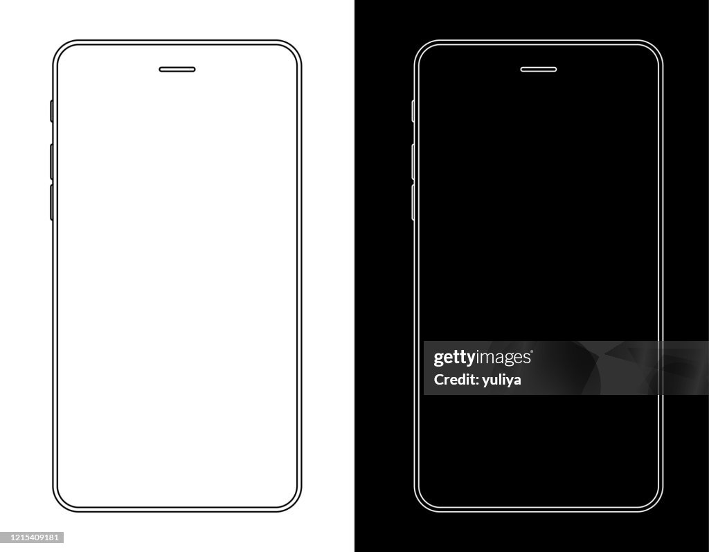 Smartphone, Mobile Phone In Black And White Wireframe