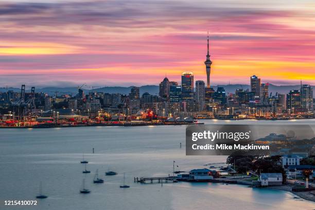 auckland city sunset - waitemata harbor stock pictures, royalty-free photos & images