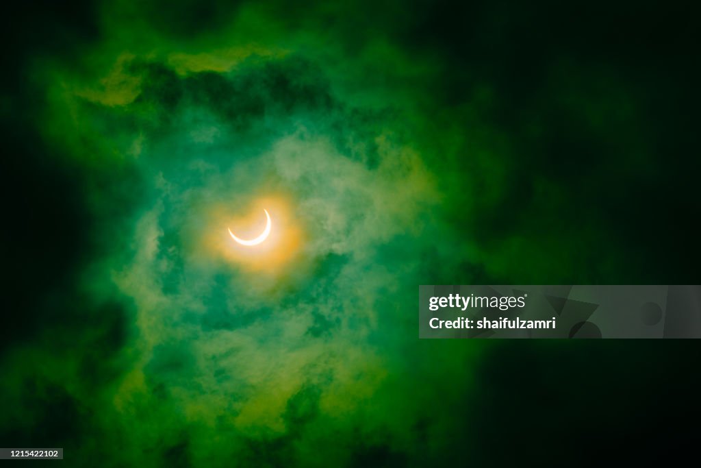 Partial annular solar eclipse, known in such circumstances as a ring of fire, seen in Malaysia.