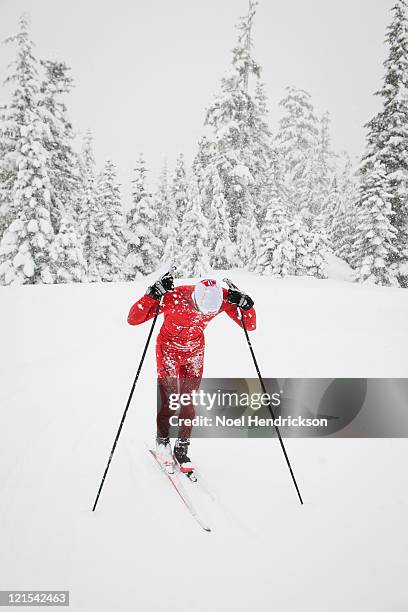 athlete pauses during cross country ski - biathlon ski stock pictures, royalty-free photos & images