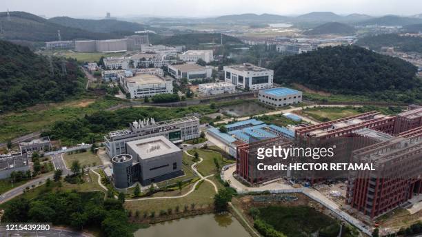 This aerial view shows the P4 laboratory on the campus of the Wuhan Institute of Virology in Wuhan in China's central Hubei province on May 27, 2020....