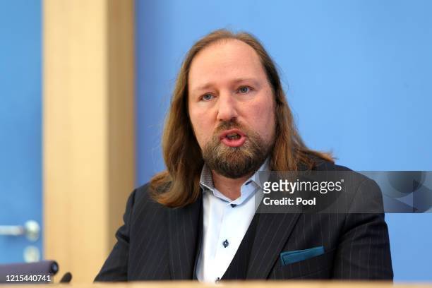 Anton Hofreiter, co-leader of the Bundestag faction of the German Greens Party, speaks to the media to present the party's economic policy program...