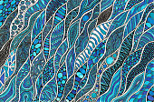 Blue Waves hand drawn Zentangle inspired Art