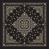 Vector ornament Bandana Print. Traditional ornamental ethnic pattern with paisley and flowers. Silk neck scarf or kerchief square pattern design style, best motive for print on fabric or papper