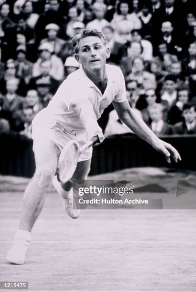 Lew Hoad of Australia in action during the men's singles semi- final ...