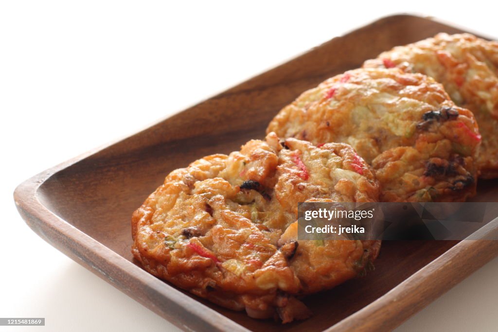 Asian food, vegetable fish cake Satsuma-age on plate