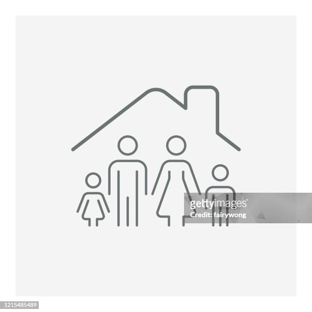 ilustrações de stock, clip art, desenhos animados e ícones de stay at home icon,coronavirus quarantine concept with family staying at home - familia casa