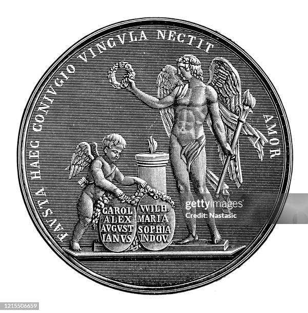 coin struck on the marriage of princess sophie of the netherlands to hereditary charles alexander, grand duke of saxe-weimar-eisenach - princess of saxe weimar eisenach stock illustrations