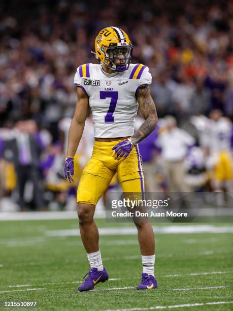 Safety Grant Delpit of the LSU Tigers during the College Football Playoff National Championship game against the Clemson Tigers at the Mercedes-Benz...