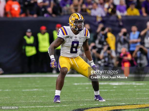 Linebacker Patrick Queen of the LSU Tigers during the College Football Playoff National Championship game against the Clemson Tigers at the...