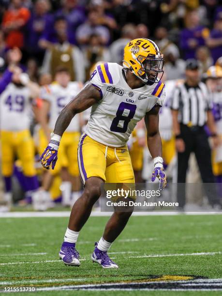 Linebacker Patrick Queen of the LSU Tigers during the College Football Playoff National Championship game against the Clemson Tigers at the...