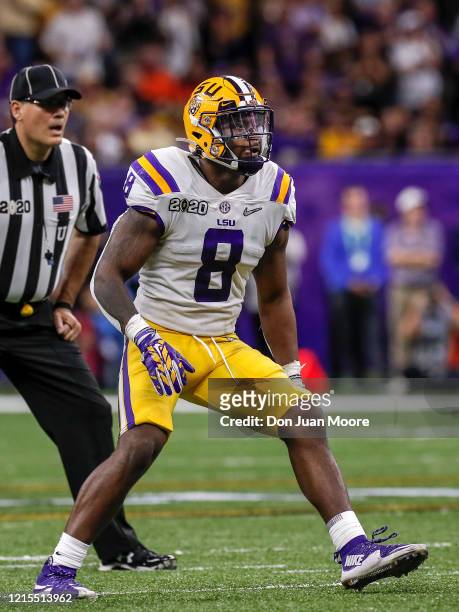 Linebacker Patrick Queen of the LSU Tigers during the College Football Playoff National Championship game against the Clemson Tigers at the...