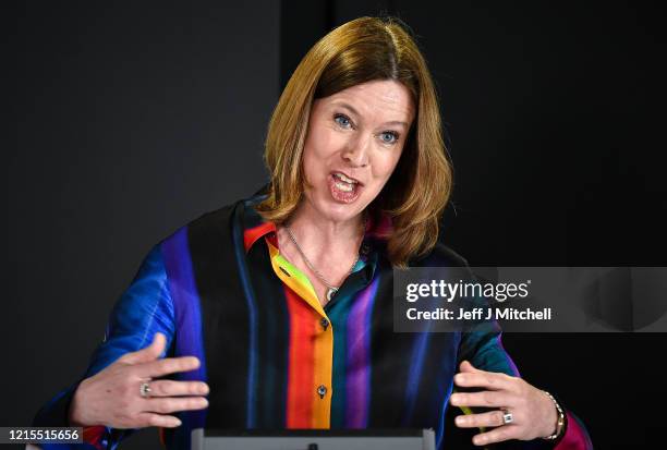 Scotland's Chief Medical Officer Dr Catherine Calderwood talks at a coronavirus briefing at St Andrews House on March 29, 2020 in Edinburgh,...