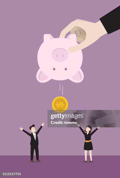 banker gives a us dollar coin to a business person from a piggy bank - unemployment benefits stock illustrations