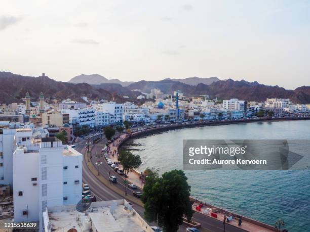 amazing view on muscat corniche in oman - matrah fort stock pictures, royalty-free photos & images