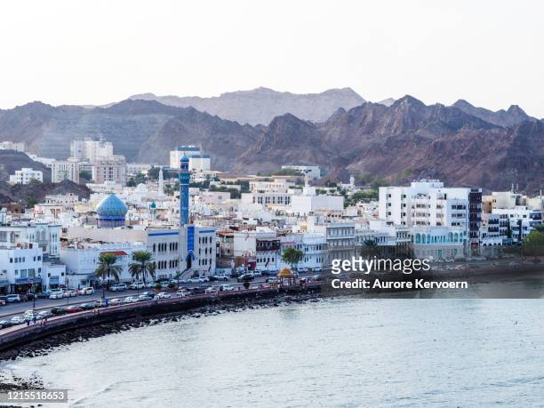 amazing view on muscat corniche in oman - matrah fort stock pictures, royalty-free photos & images