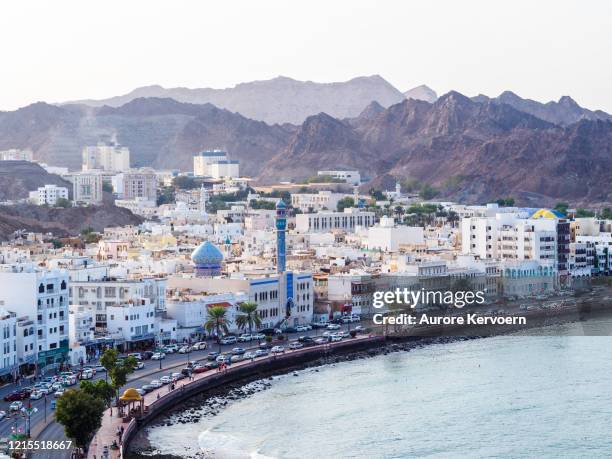 amazing view on muscat corniche in oman - matrah fort stock pictures, royalty-free photos & images