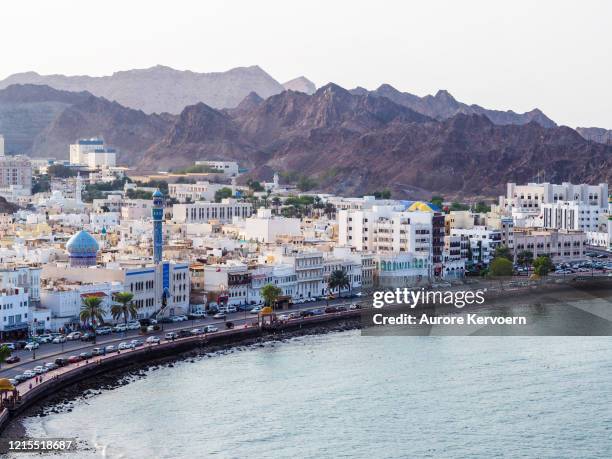 amazing view on muscat corniche in oman - matrah fort stock pictures, royalty-free photos & images