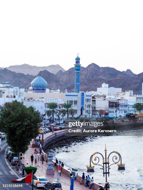 amazing view on muscat corniche in oman - matrah fort stock pictures, royalty-free photos & images