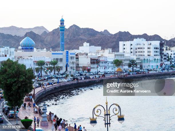 amazing view on muscat corniche in oman - matrah fort stock pictures, royalty-free photos & images