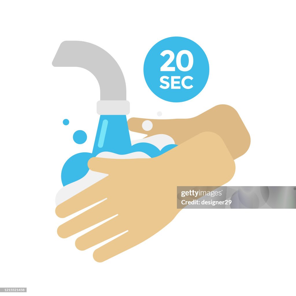 Lavar o design do vetor das mãos. 20 Segunda lavagem e limpeza conceito de design plano.