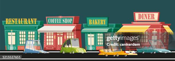 traffic and stores - diner background stock illustrations