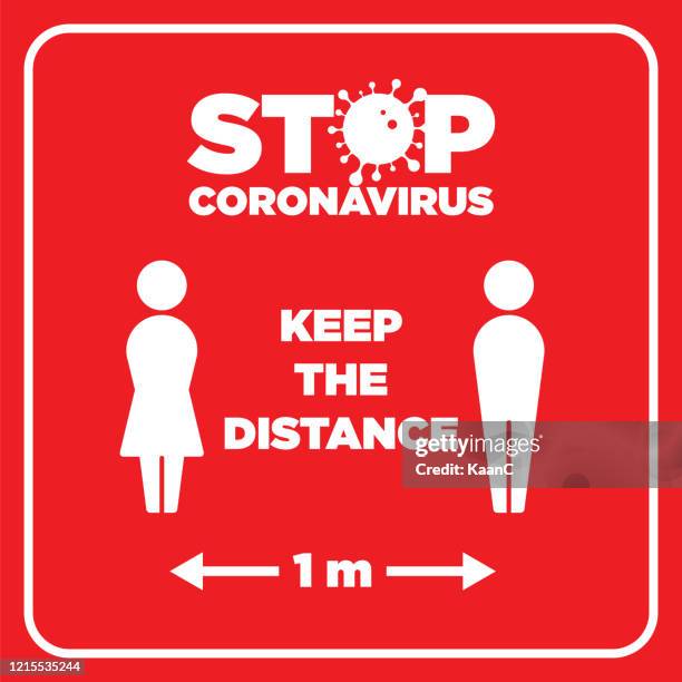 social distancing warning sign. warning in a red sign about coronavirus or covid-19 vector illustration - strikethrough stock illustrations