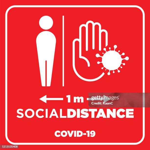 social distancing warning sign. warning in a red sign about coronavirus or covid-19 vector illustration - social distancing stock illustrations