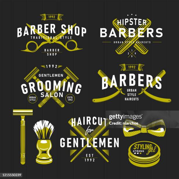 friseur shop retro embleme. - shaving brush stock-grafiken, -clipart, -cartoons und -symbole
